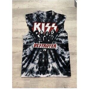 Kiss Shirt Mens M Liquid Blue Destroyer 76 Logo Tie-Die Cut Sleeves